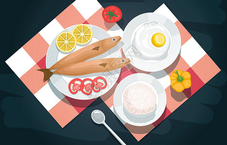 番茄蛋表一中的鱼米食品摄影照片 美味食用菜单表说明甜点食谱盘子插图相机咖啡店饮食勺子油炸美食设计图片
