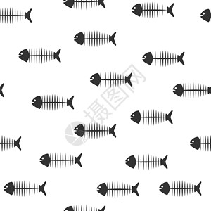 原始版本骨骼鱼类无缝无缝模式 t的矢量模式设计图片