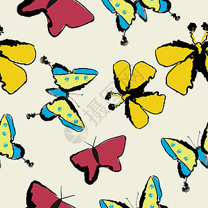 无缝蝴蝶图案奶油颜色背景上的蝴蝶 无缝图案图像设计图片