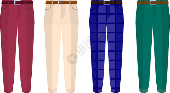 卡其色裤子7种颜色选项的男子使用一套典型长裤矢量设计图片