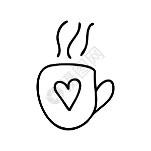 茶的味道可爱的手画了涂鸦简单的杯形图标 带有心脏 在白色背景上被孤立 矢量存量插图设计图片