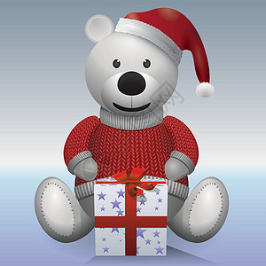 礼物熊穿红毛衣的泰迪熊白 戴着礼物的红色帽子设计图片