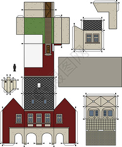 宁红联纸张模型 一个旧红镇老房子店铺公地大街建筑学市场插图卡通片正方形房子拱廊设计图片