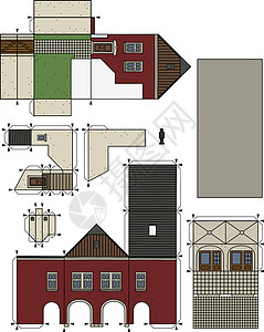 宁红联纸张模型 一个旧红镇老房子城市卡通片广场公地插图店铺历史建筑学建筑房子设计图片