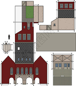 宁红联纸张模型 一个旧红镇老房子建筑石头公地正方形历史建筑学城市大街广场法庭设计图片