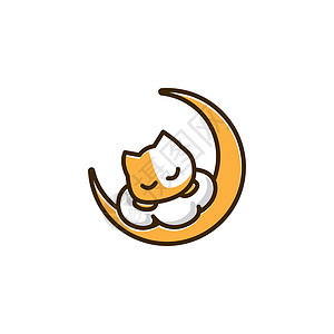 想睡睡在新月卡通吉祥物标志上的可爱猫咪小猫设计图片