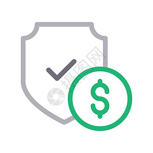 钱盾安全财富盾牌插图银行保险货币保卫保险图标投资钱袋子设计图片