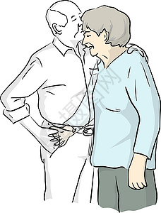 老年奶奶形象抱着他死去的透明丈夫的老太婆 向矢量插图i设计图片