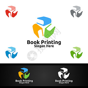 图书印刷公司矢量标志设计 适用于图书销售 书店 媒体 零售 广告 报纸或纸业代理概念照片工作室大学标识艺术机构知识出版商杂志作家设计图片