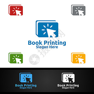 授权代理书单击图书印刷公司矢量标志设计 用于图书销售 书店 媒体 零售 广告 报纸或纸业代理设计图片