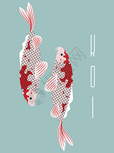 茵莱湖传统扑鱼两只蓝色背景的卡通鱼设计图片