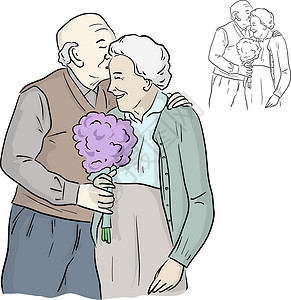 惊讶老人们快乐的老爷爷 亲吻祖母 谁S 谁设计图片
