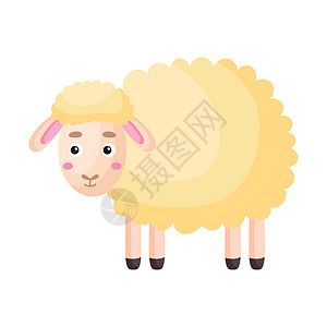 漫画小羊白色背景上可爱的小羊 卡通动物小绵羊剪贴画设计图片