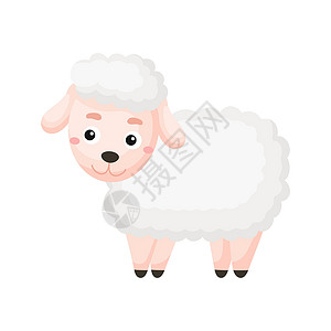 卡通羊素材白色背景上的可爱的羊印 家用卡通农场野生动物生物邀请函插图派对漫画贴纸动物园横幅设计图片