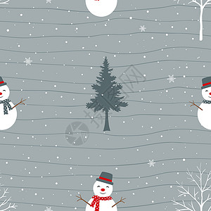 可爱圣诞节图案可爱的雪人为冬季无缝模式而快乐 用于装饰 纺织 纺织 印刷或包装纸设计图片