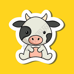 水边的小奶牛可爱的卡通贴贴纸小奶牛标志模板设计图片
