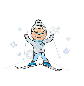 圣诞小男孩可爱的小男孩滑雪设计图片