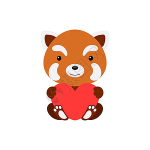 心红可爱有趣的小熊猫用白色背景上的心 祝贺情人节贺卡邀请墙装饰贴纸的卡通动物角色 炫彩矢量图设计图片
