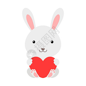 与小兔子相处可爱有趣的兔子与白色背景上的心 卡通动物角色祝贺圣情人节 贺卡 邀请函 墙壁装饰 贴纸 炫彩矢量图设计图片
