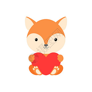 得意的狐狸可爱有趣的狐狸与白色背景上的心 祝贺情人节贺卡邀请墙装饰贴纸的卡通动物角色 炫彩矢量股票插画设计图片