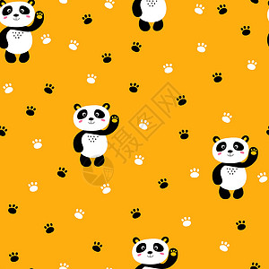 熊猫壁纸与可爱的熊猫宝宝在彩色背景上的无缝模式 有趣的亚洲动物 卡片 儿童明信片 织物 纺织品 壁纸 海报 礼品包装纸的平面矢量图绘画妈设计图片