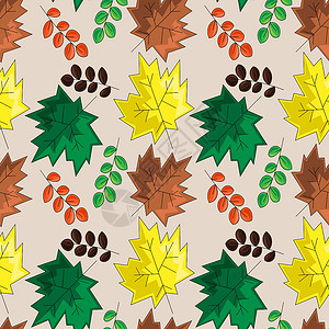 秋天的颜色无缝矢量模式与小秋假设计图片