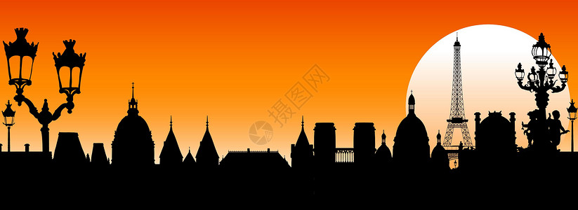 日落剪影城市建筑的巴黎高清图片