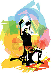 杠铃深蹲举着杠铃的男人在 gy 做深蹲动机运动草图健身房举重福利力量竞赛肌肉训练设计图片