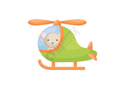 卡通小老鼠绿色直升机的逗人喜爱的小老鼠飞行员 儿童读物专辑的卡通人物婴儿淋浴贺卡派对邀请屋内部 矢量股票图设计图片
