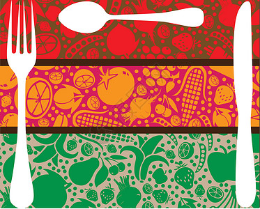 桃熏草莓桌上的叉勺和刀美食厨师柠檬收成生活厨房沙拉浆果插图食物设计图片