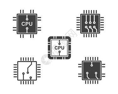 打印图标电路板线 cpu 芯片图标标志插图 vecto计算半导体芯片组硬件科学处理器工程概念记忆母板设计图片