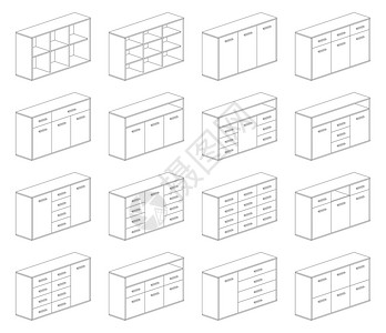 家具 - 三重橱柜床边鞋柜厨房和浴室柜 不同的安装和蒙太奇解决方案象形图类型设计图片