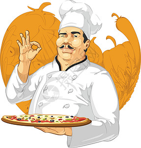 西奥比萨店餐厅厨师比萨制造商厨师客厅卡通吉祥物设计图片