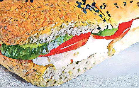树叶配红色边框即食三明治配番茄黄瓜和奶酪设计图片