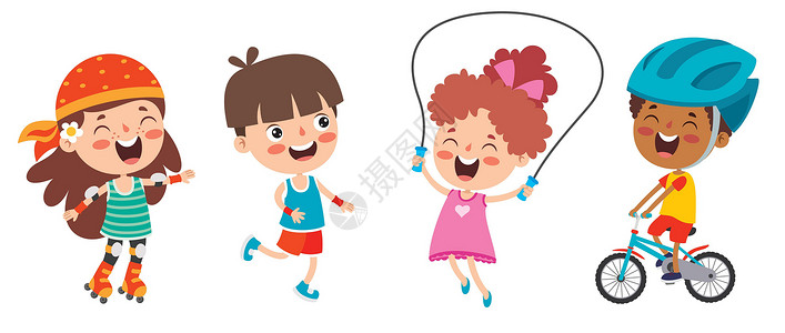 奔跑男孩女孩快乐的孩子们做各种运动竞技女孩呼啦圈角色篮球生活方式锻炼运动员艺术游戏设计图片