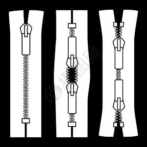 U型锁拉链类型 黑色背景上孤立的封闭式 X 型和 O 型方案 zip 矢量图设计图片