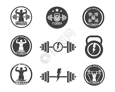 重量图标健美运动员健身健身房图标徽标徽章矢量它制作图案运动活动训练中心重物杠铃重量俱乐部弯曲举重设计图片