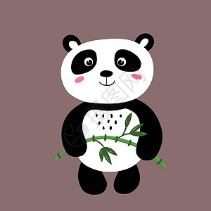 抱着竹子熊猫可爱的熊猫宝宝被彩色背景隔离 有趣的亚洲动物 卡片 儿童明信片 小熊孩子微笑 织物 横幅 卡片 墙纸 海报的平面矢量插图漫画艺术设计图片