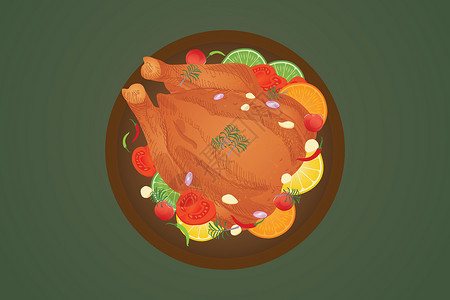 烤鸡素材烤鸡服务顶部视图装饰矢量插图和绘图线设计图片