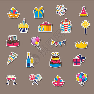 蛋糕甜品图标生日快乐贴纸图标设置 为您的产品网络和移动应用程序设计图标 矢量图 Eps1设计图片