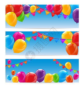 颜色光面生日快乐气球横幅背景庆典派对娱乐幸福生日收藏卡片假期狂欢乐趣图片