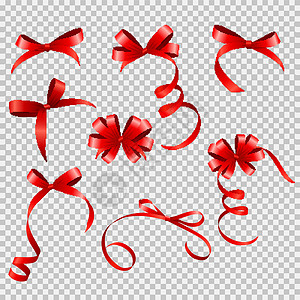 丝带形状红丝带和蝴蝶结设置在透明背景上为您设计 它制作图案矢量设计图片
