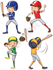 戴手套男孩棒球选手白色素描男性运动卡通片艺术男人男孩们球员艺术品设计图片