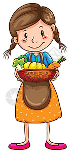水果简笔画农场女孩简笔画壁球水果小贩草图蔬菜绘画农田市场艺术女性设计图片