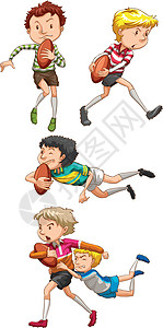 橄榄球男孩橄榄球孩子玩家活动乐趣运动员卡通片男生娱乐锻炼游戏设计图片