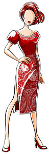 妇女时装女性高跟鞋衬衫白色衣服裙子绘画口红织物服装图片