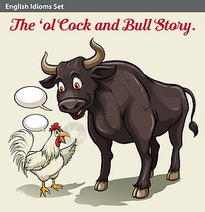 公牛设计素材公鸡和公牛白痴海报红色文字讲话故事寓言艺术绘画菜单英语设计图片