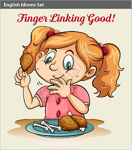 吃鸡腿一个女孩吃绘画女士字体艺术品样式艺术菜单孩子海报文字设计图片