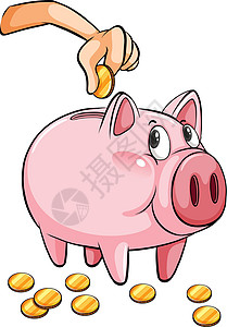 一个小猪银行鼻子金子塑料经济白色粉色小猪银行手臂圆圈背景图片