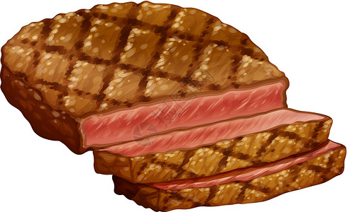 干扇贝肉连环牛排牛肉绘画食物卡通片健康白色烧烤营养午餐美食设计图片